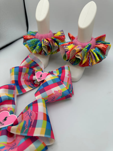 Pink Polo Ruffle Sock & Hair Bow Set