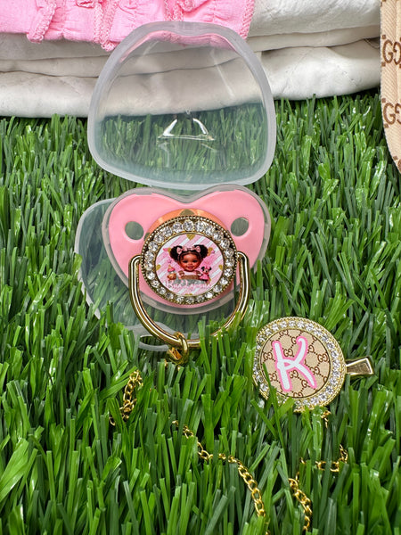 Personalized Bling Pacifier and Clip