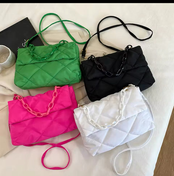 Quilted Chain Shoulder Bag – Multiple Colors | As-Is or Custom Bling Add-Ons