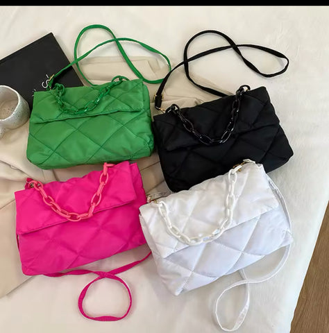 Quilted Chain Shoulder Bag – Multiple Colors | As-Is or Custom Bling Add-Ons