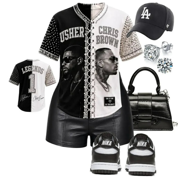 Custom Usher x Chris Brown Rhinestone Jersey | Concert Outfit | Luxury Glitter & Bling Baseball Jersey | One of One