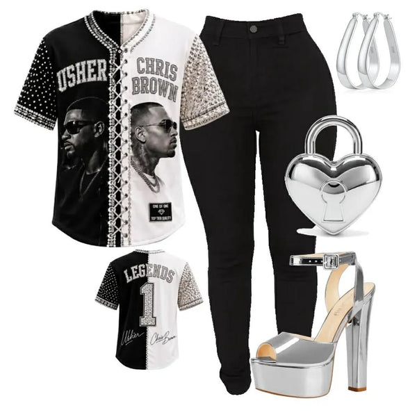 Custom Usher x Chris Brown Rhinestone Jersey | Concert Outfit | Luxury Glitter & Bling Baseball Jersey | One of One