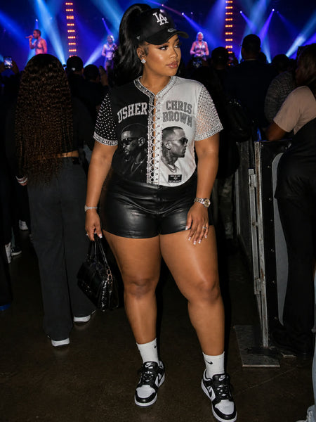 Custom Usher x Chris Brown Rhinestone Jersey | Concert Outfit | Luxury Glitter & Bling Baseball Jersey | One of One