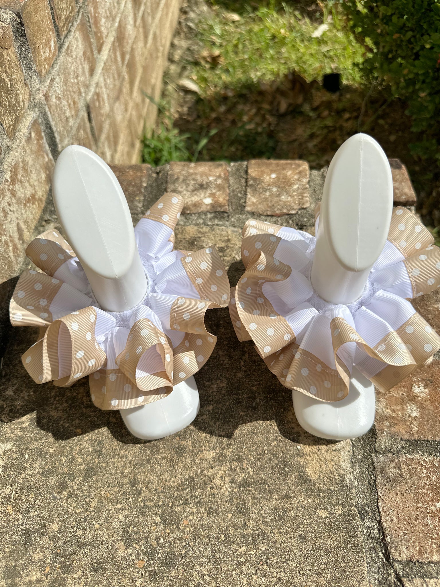 Tan and white polka dot ruffle anklets