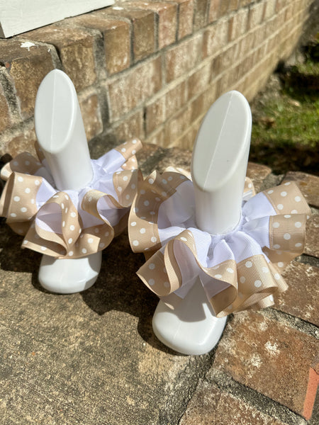 Tan and white polka dot ruffle anklets
