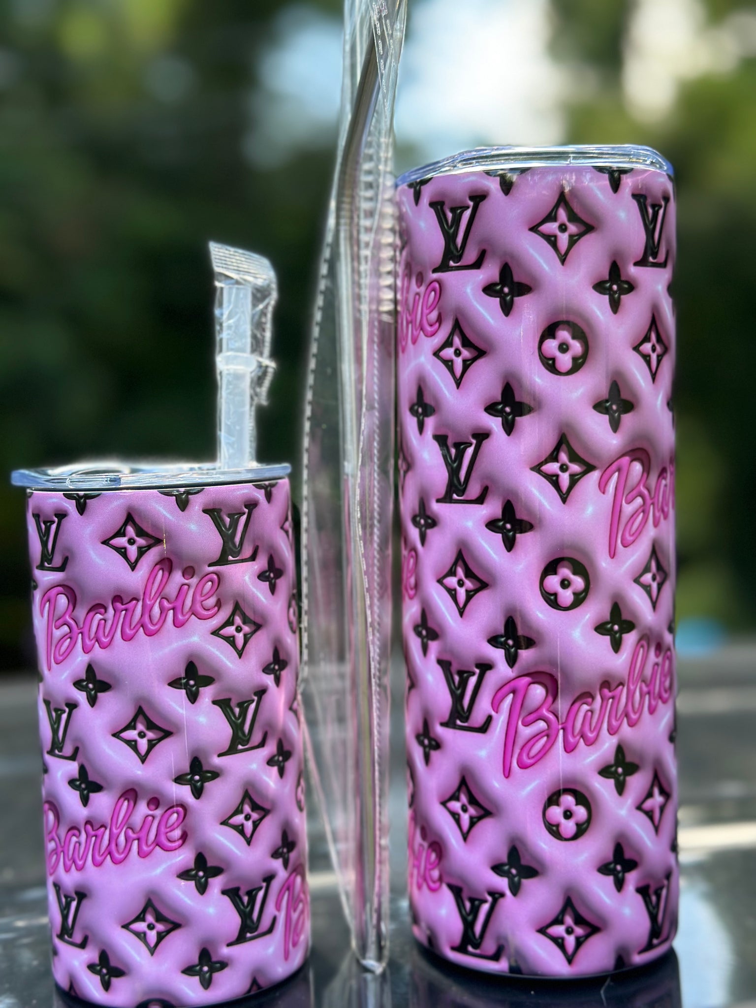 NEW 3D WHITE DESIGNER LV BARBIE 20 OZ STAINLESS STEEL TUMBLER CUP INFLATED  PUFFY